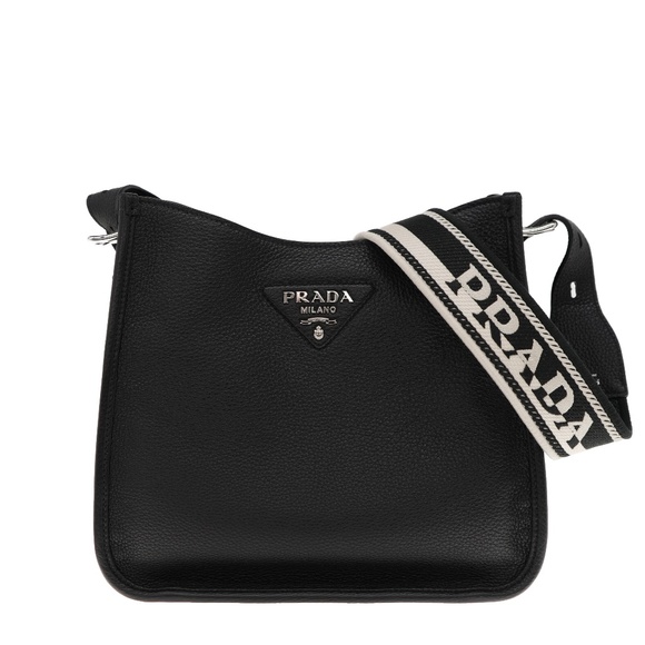 Prada Shoulder Bag Guitar Strap Black Leather Medium 1BC073 New - Picture 1 of 6